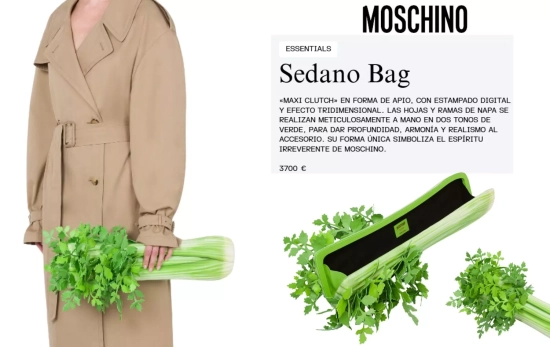 El bolso apio de Moschino que causa sensación entre los gurús de la moda/ MOSCHINO.COM/ Montaje CG El bolso apio de Moschino que causa sensación entre los gurús de la moda/ MOSCHINO.COM/ Montaje CG