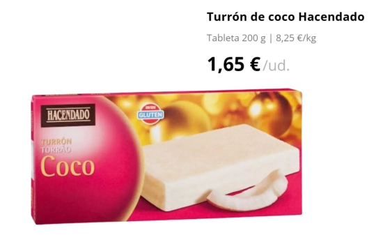 Turrón de coco Hacendado/1,60€/ MERCADONA.ES