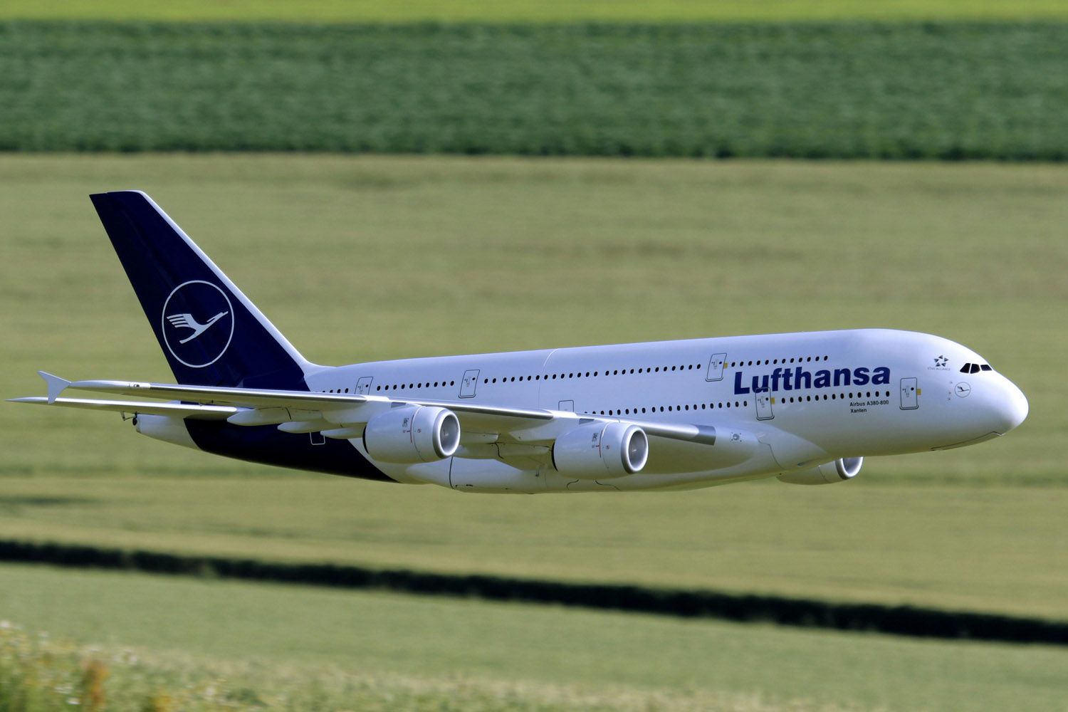 Um avião da Lufthansa sobrevoa os campos / PEXELS