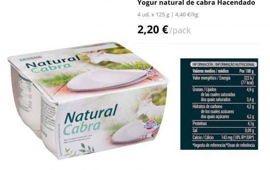 Yogur natural de cabra Hacendado/ MERCADONA.ES Yogur natural de cabra Hacendado/ MERCADONA.ES