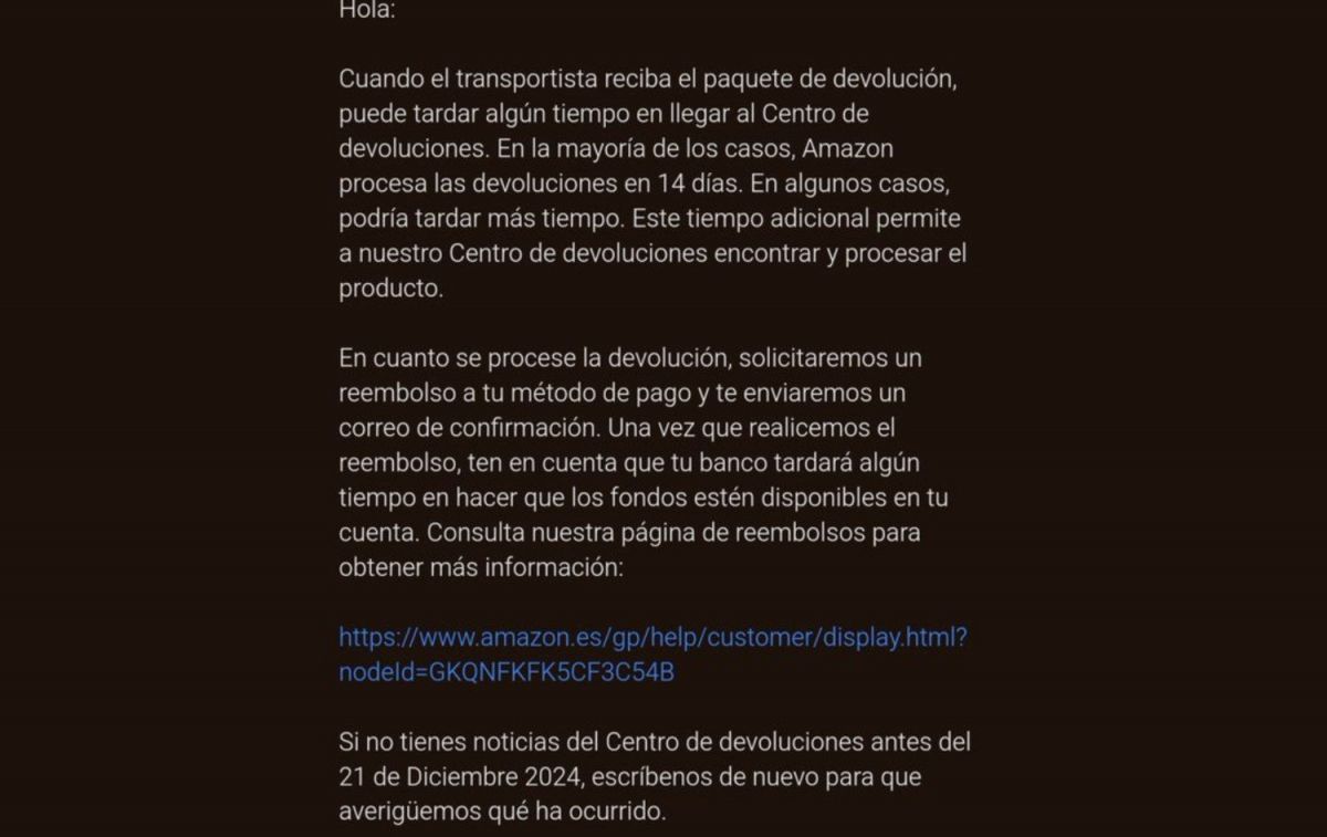 La respuesta de Amazon a Álvaro Ruiz CEDIDA La respuesta de Amazon a Álvaro Ruiz CEDIDA