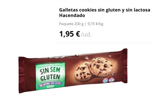 Galletas cookies sin gluten y sin lactosa Hacendado/ 1,95€/ MERCADONA.ES Galletas cookies sin gluten y sin lactosa Hacendado/ 1,95€/ MERCADONA.ES