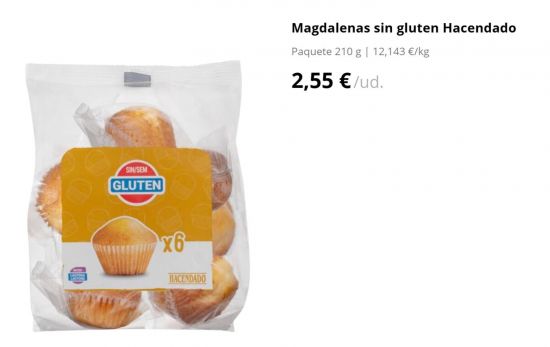 Magdalenas sin gluten Hacendado/ 2,55 €/ MERCADONA.ES Magdalenas sin gluten Hacendado/ 2,55 €/ MERCADONA.ES