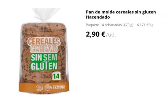 Pan de molde cereales sin gluten Hacendado/ 2,90 €/ MERCADONA.ES Pan de molde cereales sin gluten Hacendado/ 2,90 €/ MERCADONA.ES
