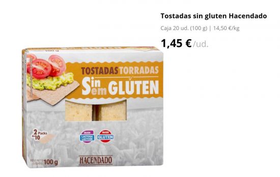 Tostadas sin gluten Hacendado / 1,45 €/ MERCADONA.ES Tostadas sin gluten Hacendado / 1,45 €/ MERCADONA.ES