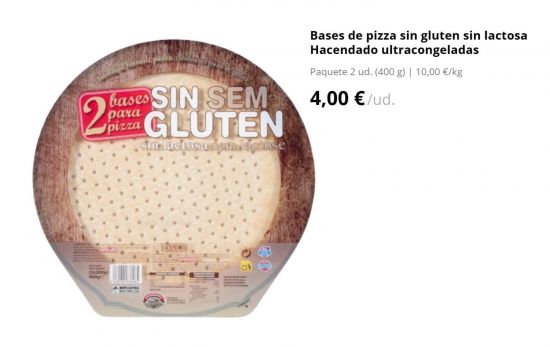 Masa pizza congelada sin gluten Hacendado/ 4,00 € /MERCADONA.ES Masa pizza congelada sin gluten Hacendado/ 4,00 € /MERCADONA.ES