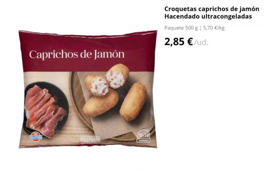Croquetas caprichos de jamón Hacendado ultracongeladas/ 2,85 €/ MERCADONA.ES Croquetas caprichos de jamón Hacendado ultracongeladas/ 2,85 €/ MERCADONA.ES