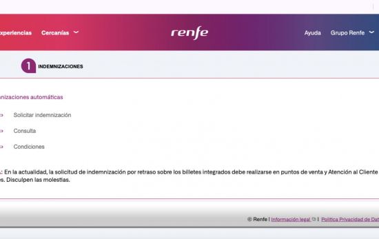 Nota de Renfe que genera dudas sobre la solicitud de indemnización / RENFE Nota de Renfe que genera dudas sobre la solicitud de indemnización / RENFE