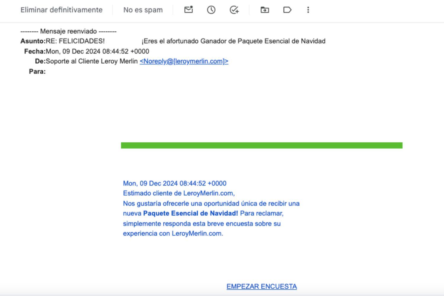 Un mensaje fraudulento de Leroy Merlin / CEDIDA Un mensaje fraudulento de Leroy Merlin / CEDIDA