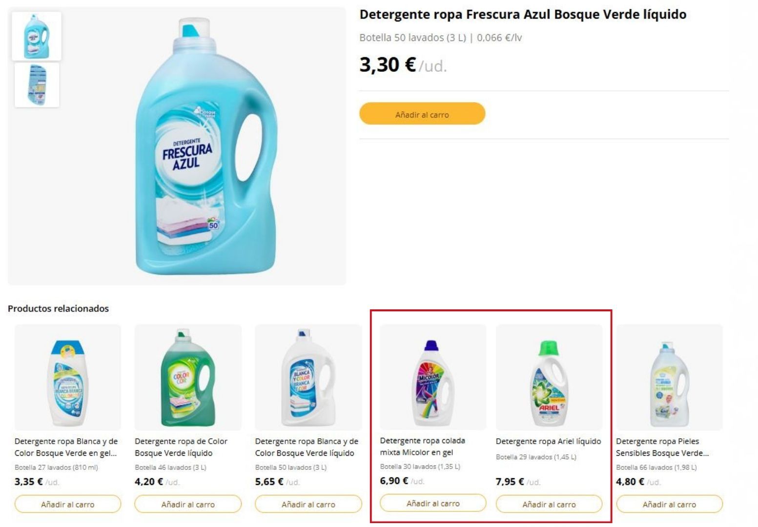 Este es el precio de mercado de los detergentes Bosque Verde, Ariel y MiColor / Consumidor Global Este es el precio de mercado de los detergentes Bosque Verde, Ariel y MiColor / Consumidor Global