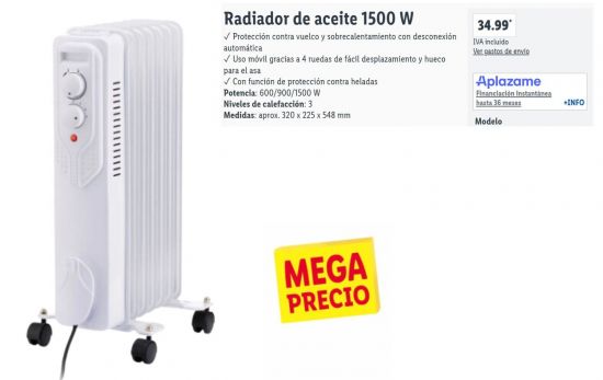 Radiador de aceite 1500 W / 34,99 €/ LIDL.ES Radiador de aceite 1500 W / 34,99 €/ LIDL.ES