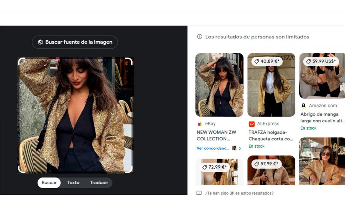 Resultados de la chaqueta en Google Lens / CG Resultados de la chaqueta en Google Lens / CG
