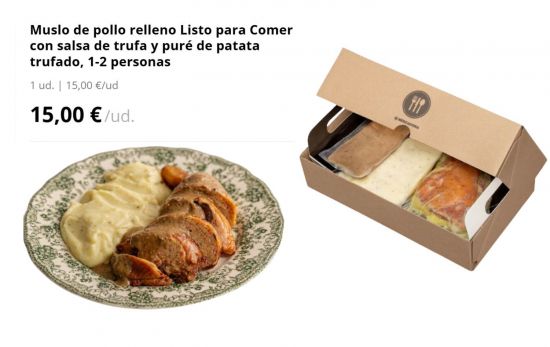 Muslo de pollo relleno Listo para Comer con salsa de trufa y puré de patata trufado, 1-2 personas, 15 €/ MERCADONA.ES Muslo de pollo relleno Listo para Comer con salsa de trufa y puré de patata trufado, 1-2 personas, 15 €/ MERCADONA.ES