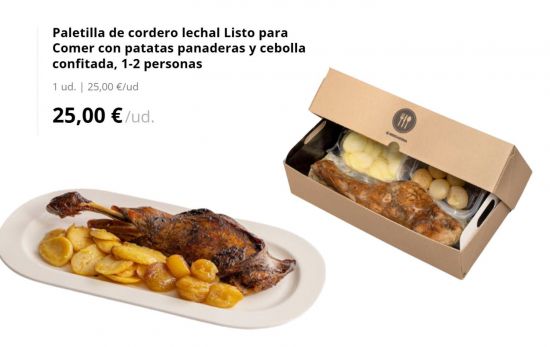 Paletilla de cordero lechal Listo para Comer con patatas panaderas y cebolla confitada, 1-2 personas/ 25 €/ MERCADONA.ES Paletilla de cordero lechal Listo para Comer con patatas panaderas y cebolla confitada, 1-2 personas/ 25 €/ MERCADONA.ES