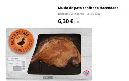 Muslo de pato confitado Hacendado/ 6,30 €/ MERCADONA.ES Muslo de pato confitado Hacendado/ 6,30 €/ MERCADONA.ES
