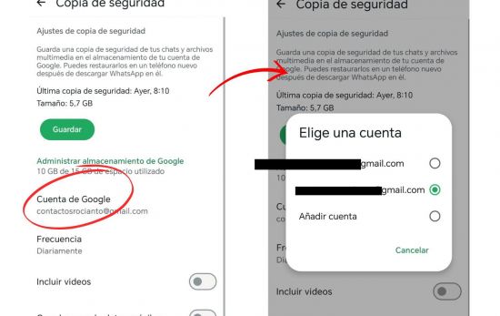 Paso 2 de 2 para vincular tu cuenta secundaria de Google a WhatsApp/ Montaje CG Paso 2 de 2 para vincular tu cuenta secundaria de Google a WhatsApp/ Montaje CG