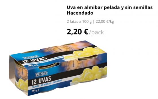 Uva en almibar pelada y sin semillas Hacendado que no recomienda/ MERCADONA.ES Uva en almibar pelada y sin semillas Hacendado que no recomienda/ MERCADONA.ES