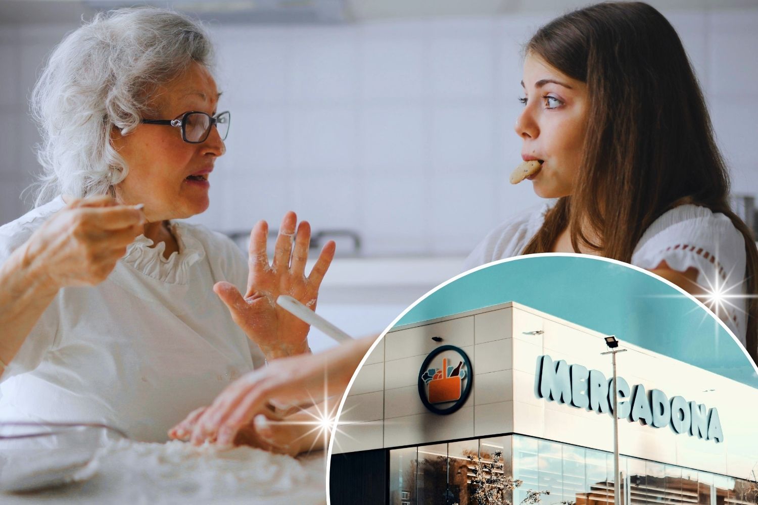 Una abuela y su nieta comen las galletas más saludables de Mercadona/ Montaje CG Una abuela y su nieta comen las galletas más saludables de Mercadona/ Montaje CG