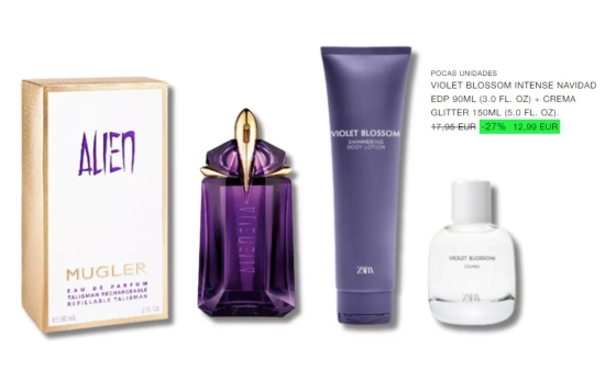 Violet Blossom, el 'dupe' perfecto de Alien de Mugler/ Montaje CG Violet Blossom, el 'dupe' perfecto de Alien de Mugler/ Montaje CG