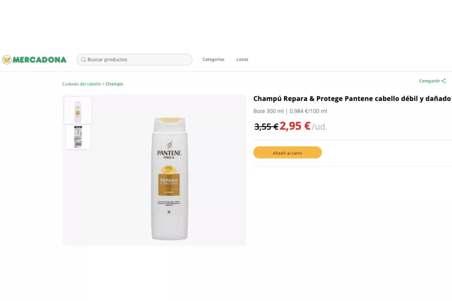 Champú Pantene rebajado en Mercadona / MERCADONA Champú Pantene rebajado en Mercadona / MERCADONA