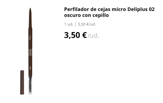 Perfilador de cejas micro Deliplus 02 oscuro con cepillo/ MERCADONA.ES Perfilador de cejas micro Deliplus 02 oscuro con cepillo/ MERCADONA.ES