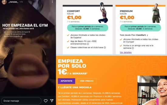 Una influencer se queja en sus redes de la publicidad engañosa de Basic-Fit Una influencer se queja en sus redes de la publicidad engañosa de Basic-Fit