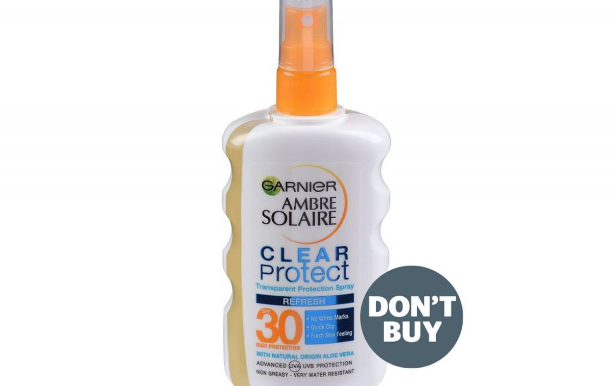 La crema solar Ambre Solaire Clear Protect Spray SPF30 de Garnier, del grupo L’Oréal, que no ha superado los test de protección / WHICH