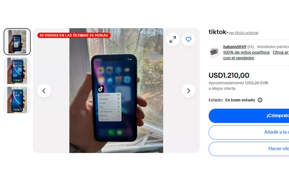Anuncio de eBay en el que se oferta un móvil con TikTok instalado / CG