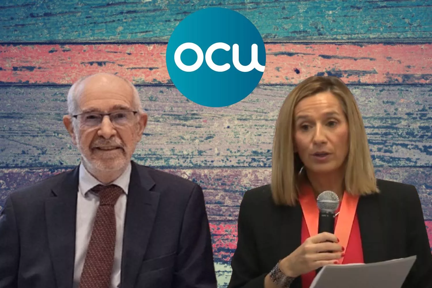 El presidente de la OCU, Miguel Ángel Feito, y su directora, Esther Rodríguez Uceda / FOTOMONTAJE CONSUMIDOR GLOBAL