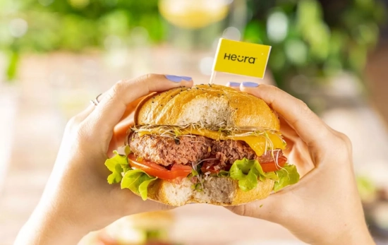 Una persona sostiene una hamburguesa vegetal / HEURA Una persona sostiene una hamburguesa vegetal / HEURA