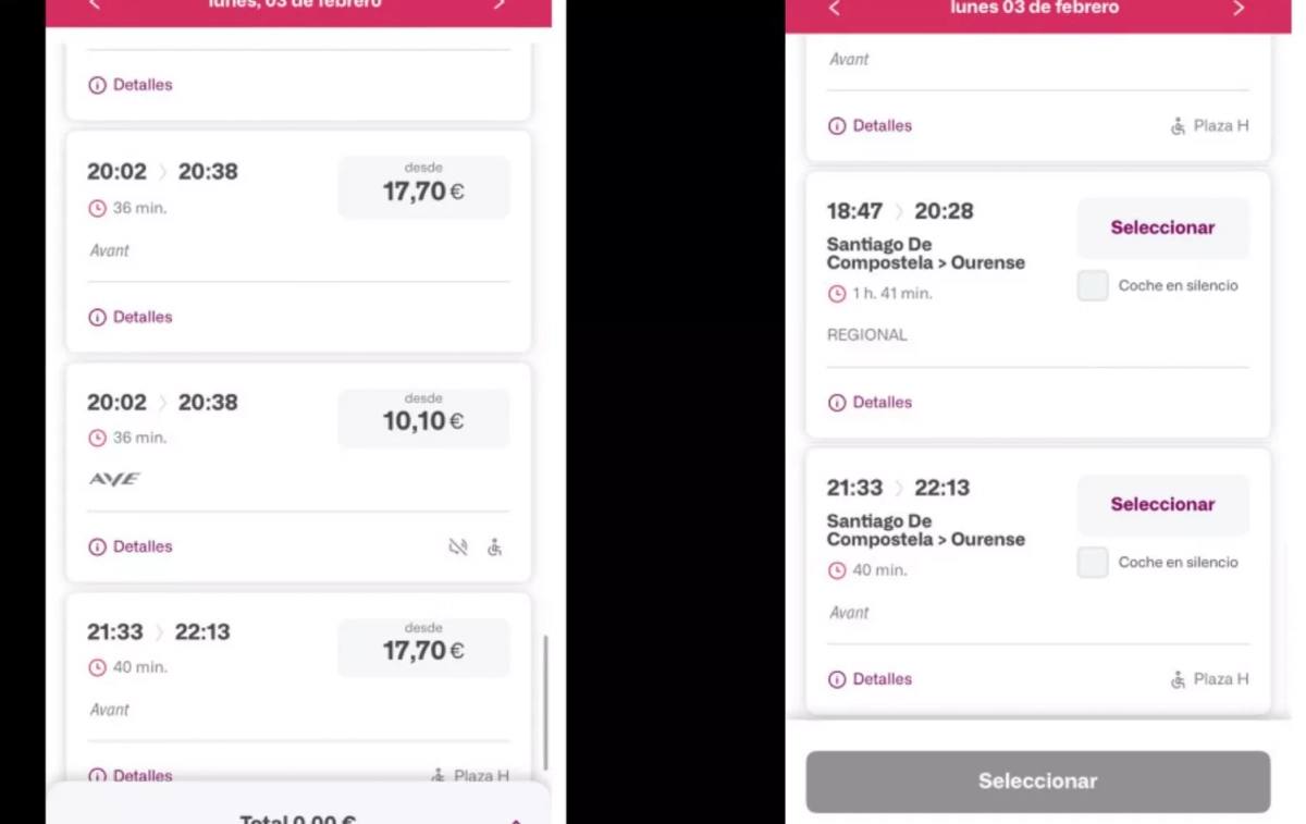 La comparación de los trenes donde entra el abono gratuito de Renfe y los que no CAPTURA La comparación de los trenes donde entra el abono gratuito de Renfe y los que no CAPTURA