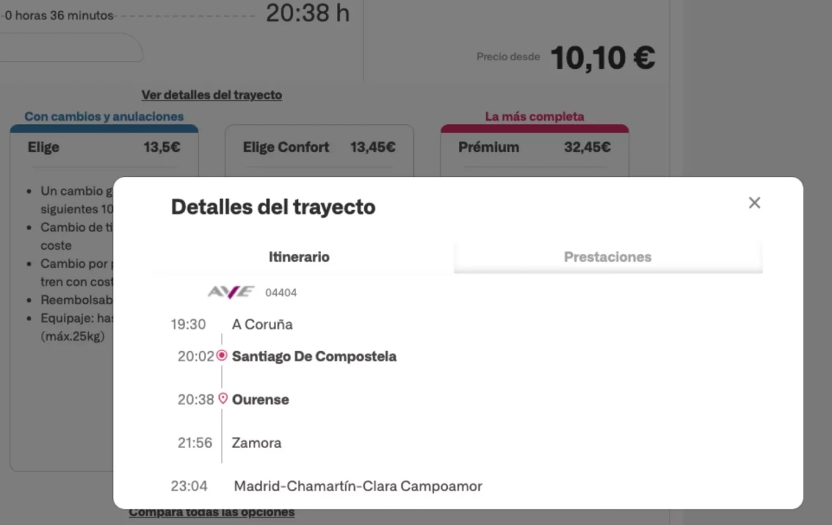 La ruta comercial por la que pasa el AVE de las 20.02 horas CAPTURA La ruta comercial por la que pasa el AVE de las 20.02 horas CAPTURA