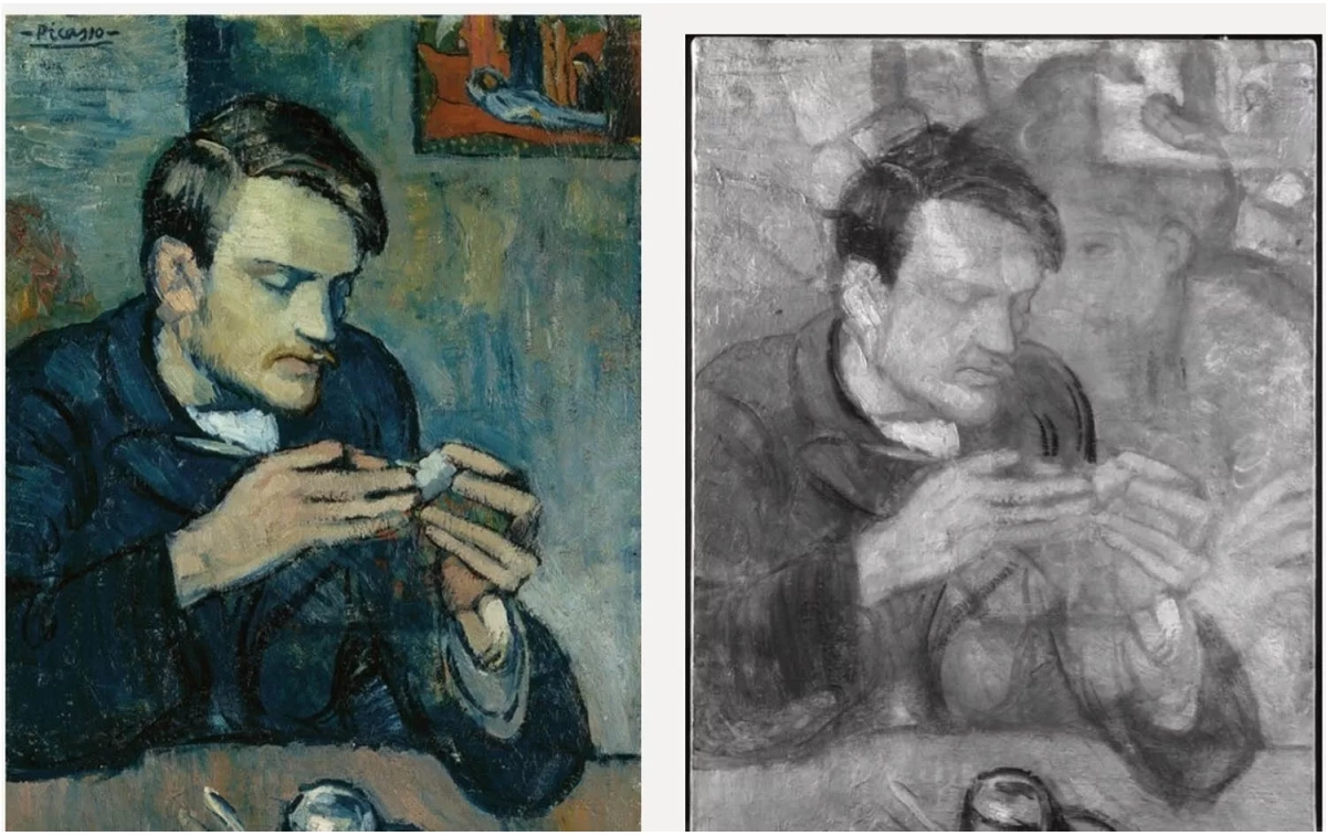 A la derecha, el cuadro original 'Retrato de Mateu Fernández de Soto' (1901); a la izquierda, la imagen infrarroja del mismo / COURTAULD INSTITUTE OF ART A la derecha, el cuadro original 'Retrato de Mateu Fernández de Soto' (1901); a la izquierda, la imagen infrarroja del mismo / COURTAULD INSTITUTE OF ART