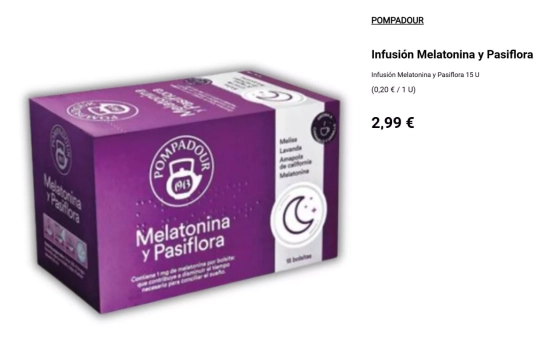 Infusión de Melatonina y Pasiflora Pompadour 2,99 euros/ CONSUM Infusión de Melatonina y Pasiflora Pompadour 2,99 euros/ CONSUM