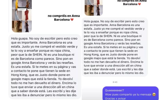 Mensaje advirtiendo que la firma de moda Anna Barceloan es en realidad una estafa/ Instagram Mensaje advirtiendo que la firma de moda Anna Barceloan es en realidad una estafa/ Instagram