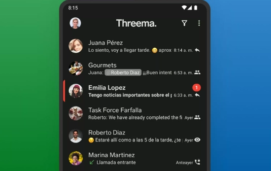 La aplicación de Threema abierta en un teléfono móvil / THREEMA La aplicación de Threema abierta en un teléfono móvil / THREEMA
