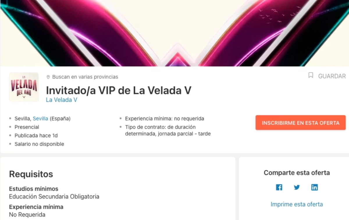 La oferta de trabajo para ir a la Velada del Año INFOJOBS La oferta de trabajo para ir a la Velada del Año INFOJOBS