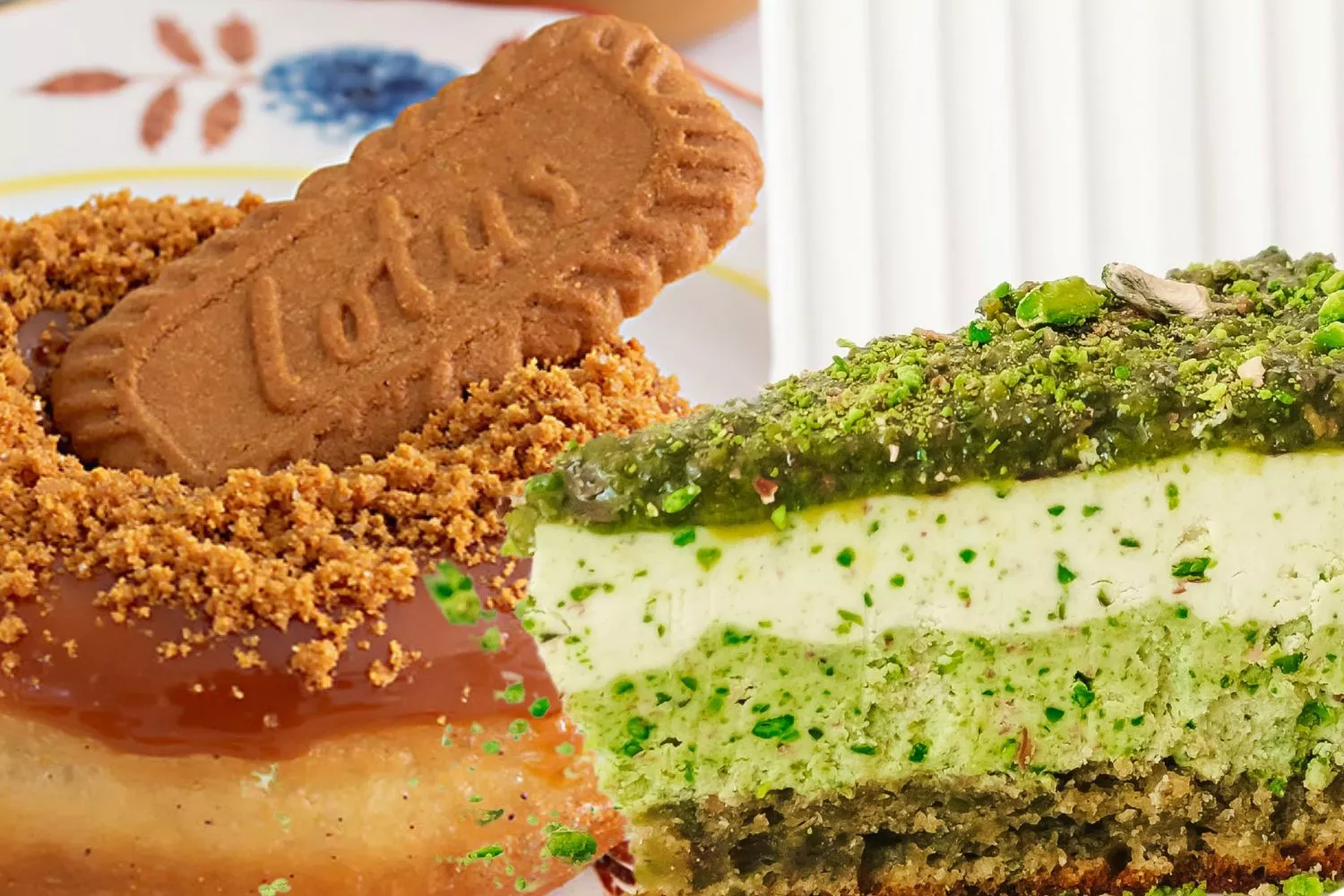 Una galleta Lotus y un postre con pistacho / Montaje CG 