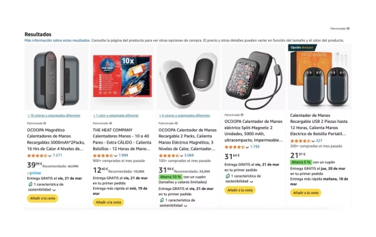 Diferentes calentadores de manos eléctricos / AMAZON Diferentes calentadores de manos eléctricos / AMAZON