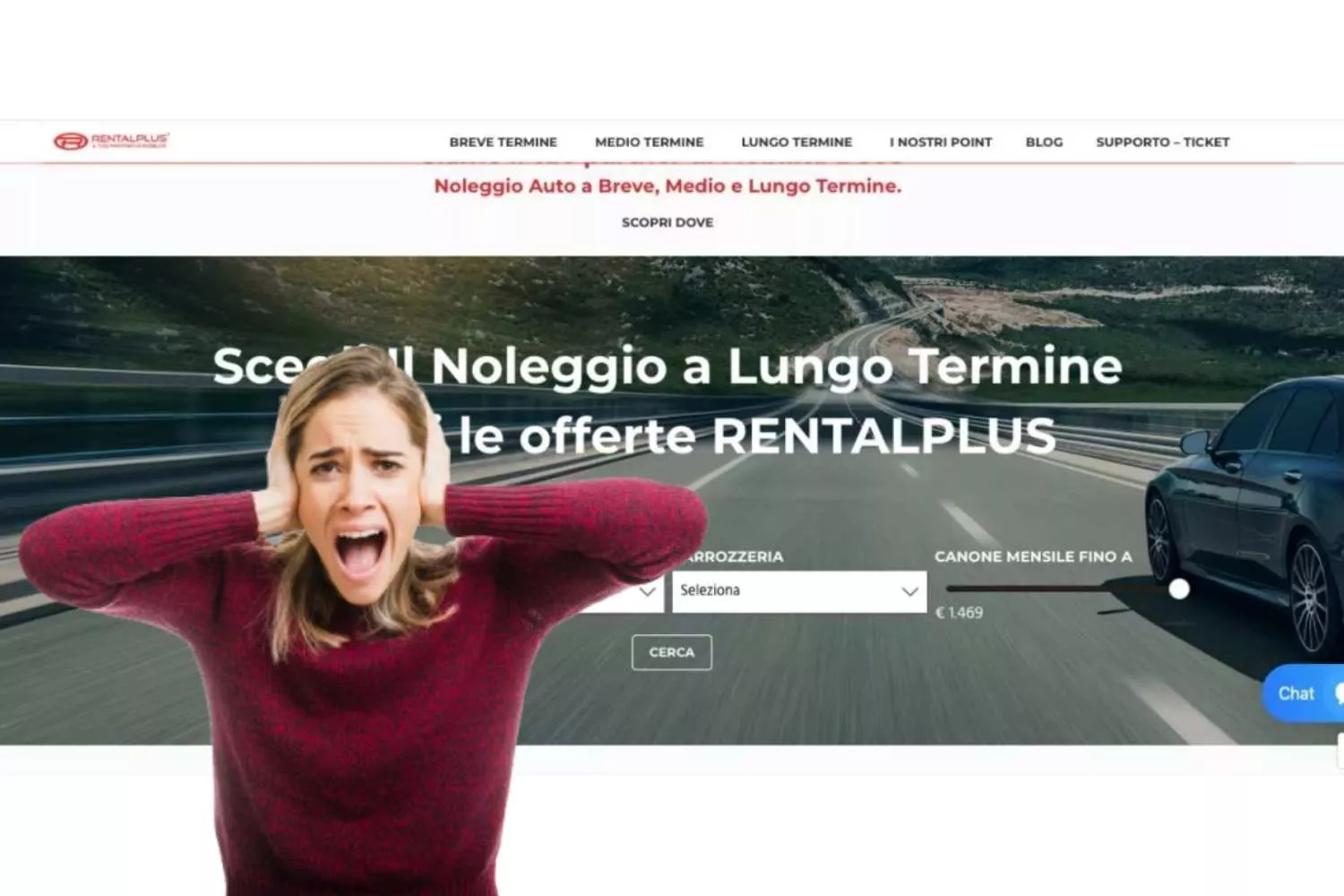 Una clienta enfadada con Rentalplus / Fotomontaje CONSUMIDOR GLOBAL