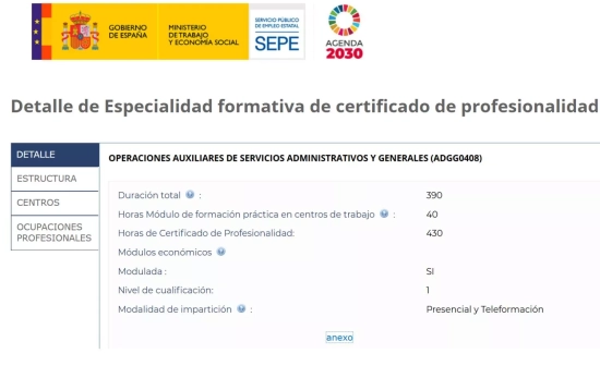Detalles del curso de auxiliar administrativo del SEPE/ SEPE.GOB.ES Detalles del curso de auxiliar administrativo del SEPE/ SEPE.GOB.ES