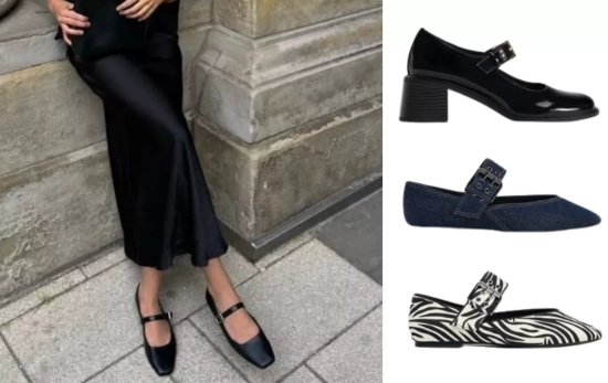Estilo de zapatos mary jane con falda de satén / Montaje CG Estilo de zapatos mary jane con falda de satén / Montaje CG