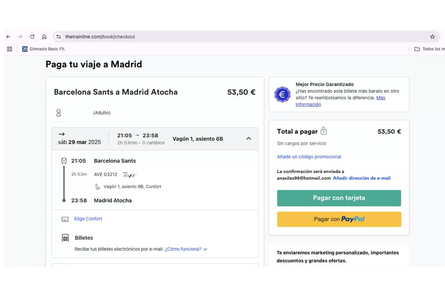 Captura del billete, donde se aprecia que es el mismo número de tren / TRAINLINE Captura del billete, donde se aprecia que es el mismo número de tren / TRAINLINE