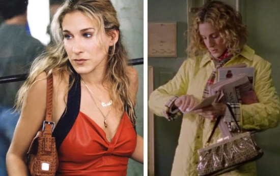 Bolso baguette de Fendi en brazos del personaje de Carrie Bradshaw en Sexo en Nueva York/ Montaje CG Bolso baguette de Fendi en brazos del personaje de Carrie Bradshaw en Sexo en Nueva York/ Montaje CG