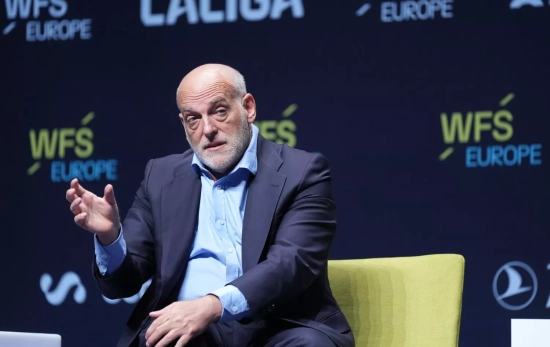 El presidente de LaLiga, Javier Tebas, durante su intervención en la World Football Summit EUROPA El presidente de LaLiga, Javier Tebas, durante su intervención en la World Football Summit EUROPA