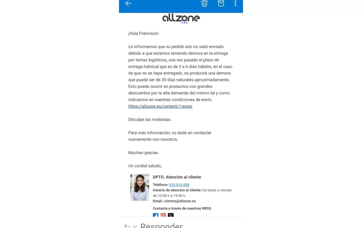 Mensaje de AllZone a Francisco Sánchez CEDIDA Mensaje de AllZone a Francisco Sánchez CEDIDA