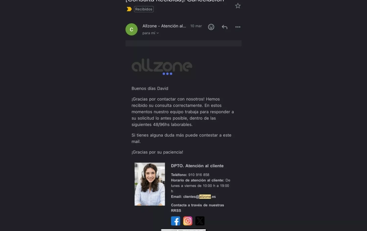 Respuesta de AllZone a David Expósito CEDIDA Respuesta de AllZone a David Expósito CEDIDA