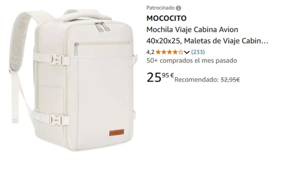 Maleta de espalda modelo Mococito para vuelos 40x20x25/ AMAZON Maleta de espalda modelo Mococito para vuelos 40x20x25/ AMAZON