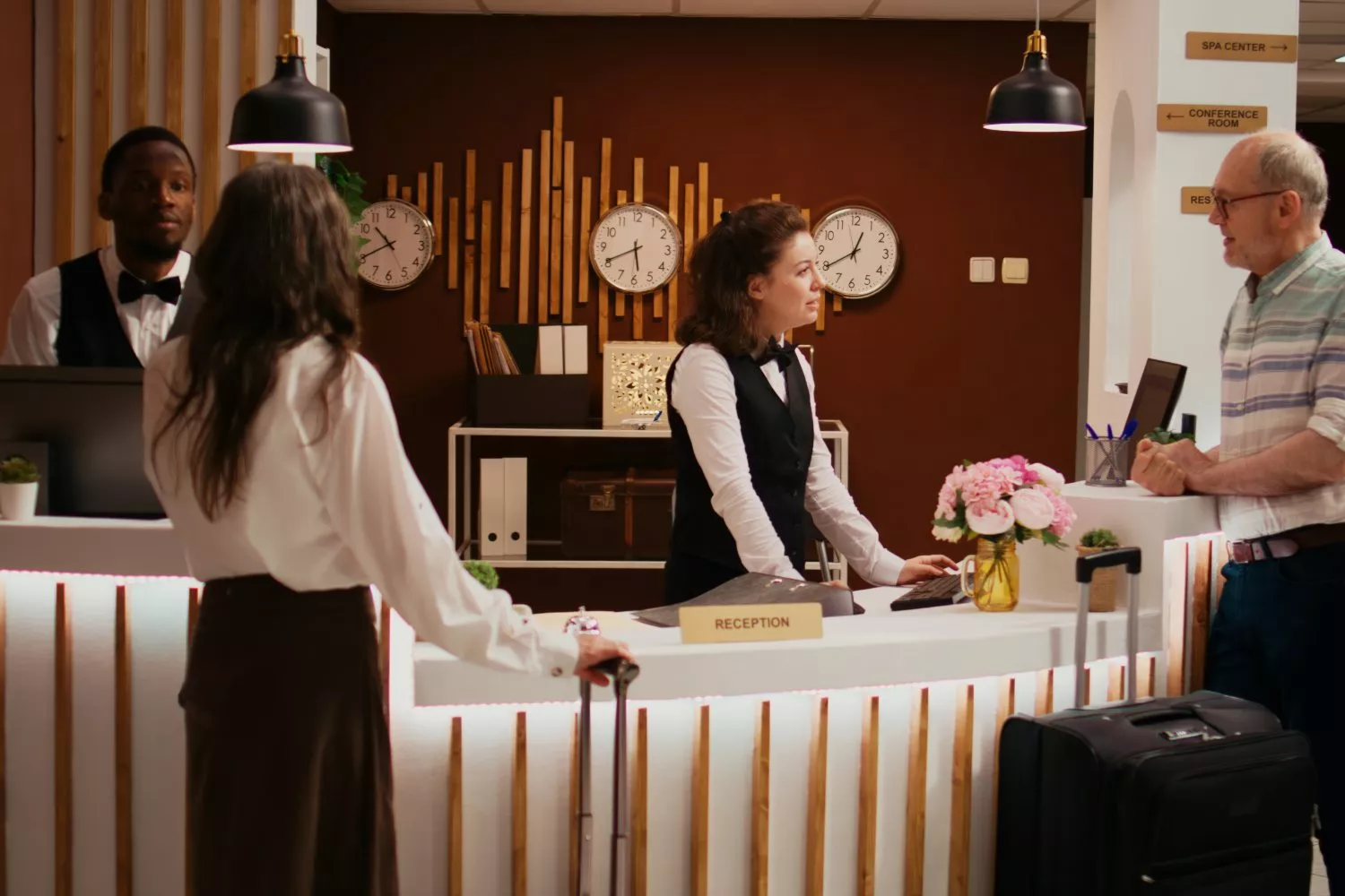 Varios viajeros en un hotel durante Semana Santa