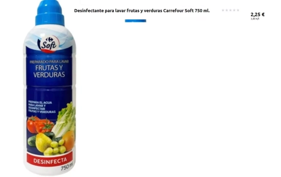 Carrefour.es Supermercado Productos Frescos Verduras y hortalizas Hortalizas Desinfectante para lavar frutas y verduras Carrefour Soft/ CARREFOUR Carrefour.es Supermercado Productos Frescos Verduras y hortalizas Hortalizas Desinfectante para lavar frutas y verduras Carrefour Soft/ CARREFOUR